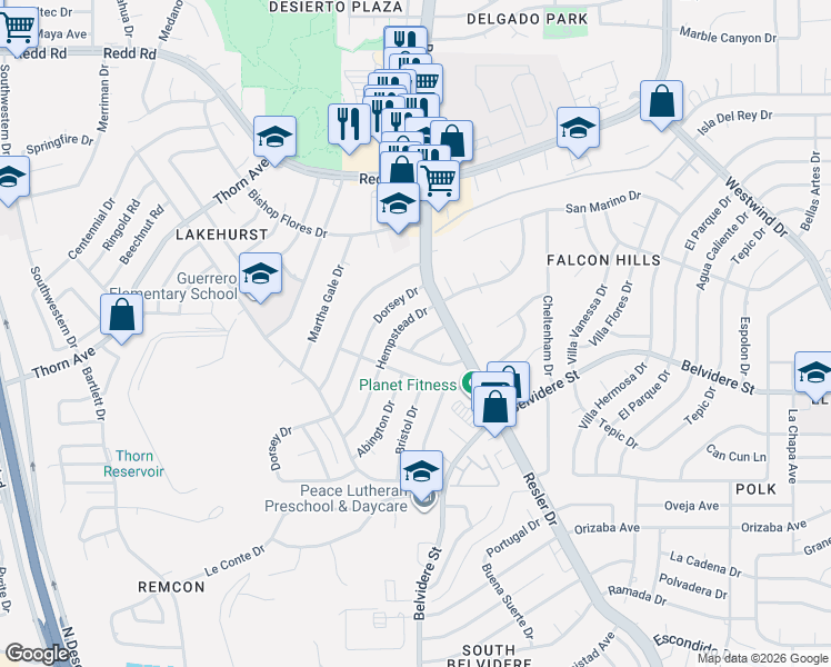 map of restaurants, bars, coffee shops, grocery stores, and more near 735 Moffat Lane in El Paso