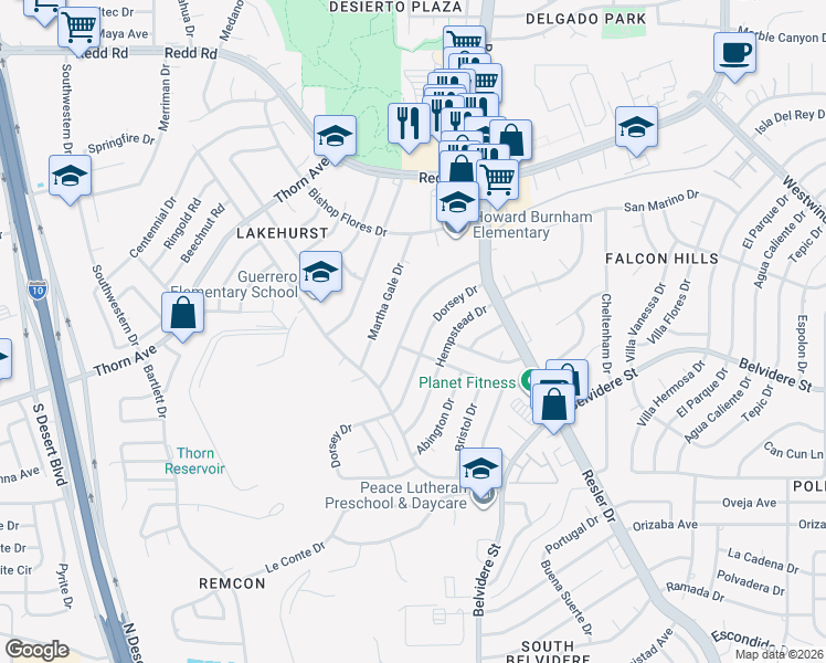 map of restaurants, bars, coffee shops, grocery stores, and more near 712 Dorsey Drive in El Paso