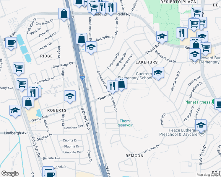 map of restaurants, bars, coffee shops, grocery stores, and more near 8616 Pilgrimage Circle in El Paso