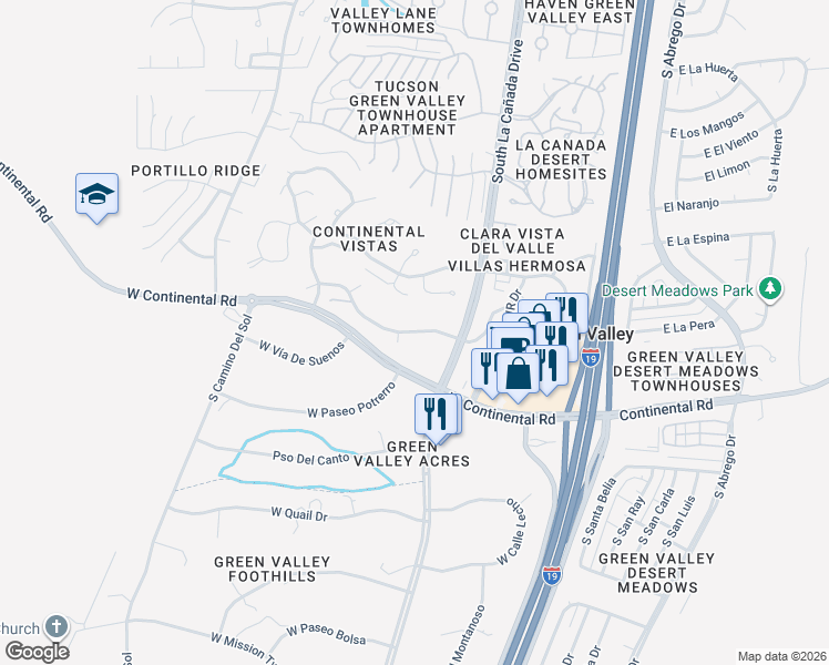 map of restaurants, bars, coffee shops, grocery stores, and more near in Green Valley