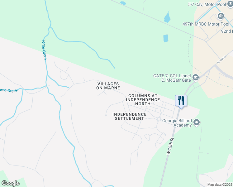 map of restaurants, bars, coffee shops, grocery stores, and more near 1053 Marne Boulevard in Hinesville
