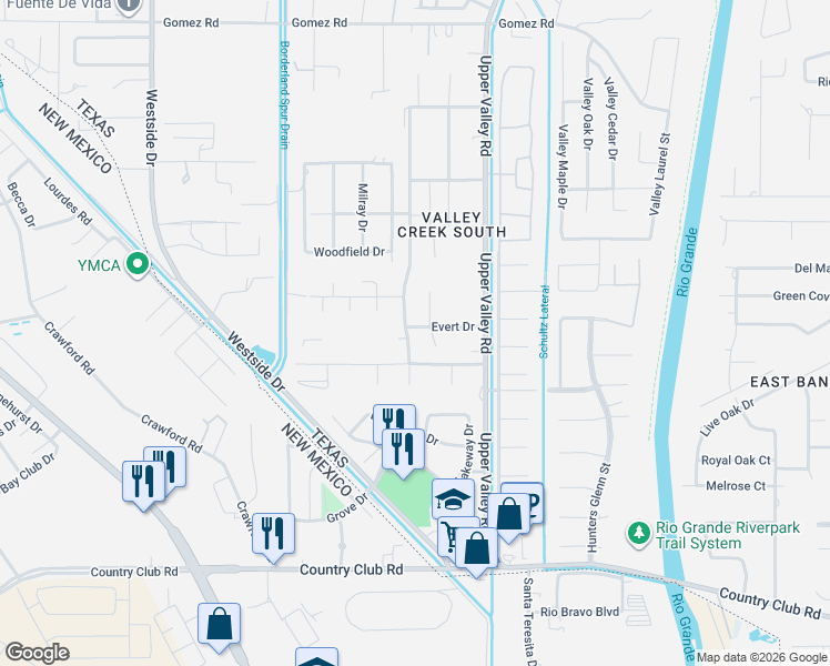 map of restaurants, bars, coffee shops, grocery stores, and more near 5384 Cory Drive in El Paso