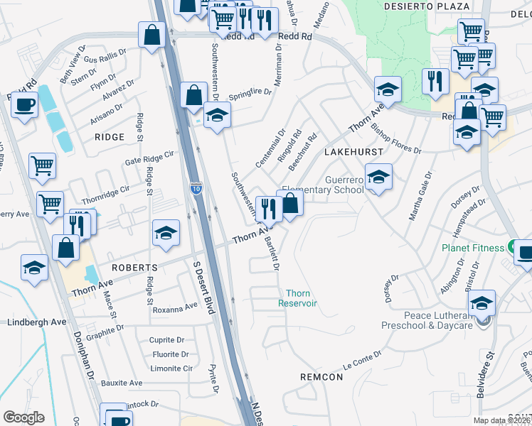 map of restaurants, bars, coffee shops, grocery stores, and more near 8613 Pilgrimage Circle in El Paso