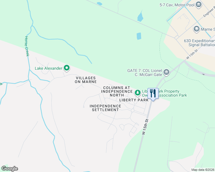 map of restaurants, bars, coffee shops, grocery stores, and more near 1053 Marne Boulevard in Hinesville