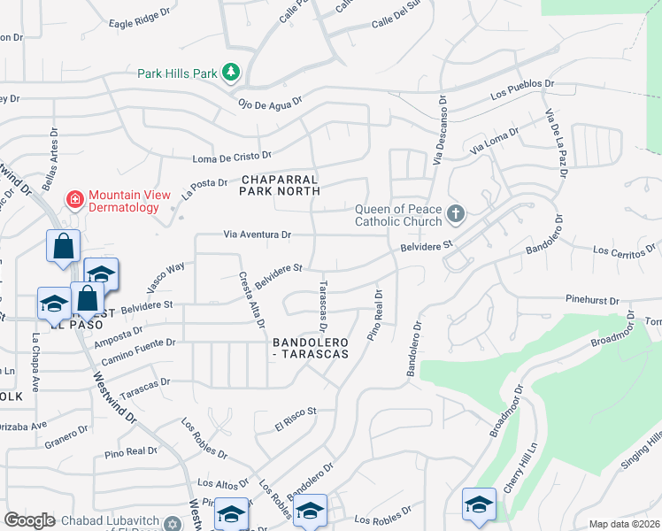 map of restaurants, bars, coffee shops, grocery stores, and more near 1352 Belvidere Street in El Paso