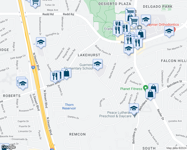 map of restaurants, bars, coffee shops, grocery stores, and more near 609 Woodlark Place in El Paso