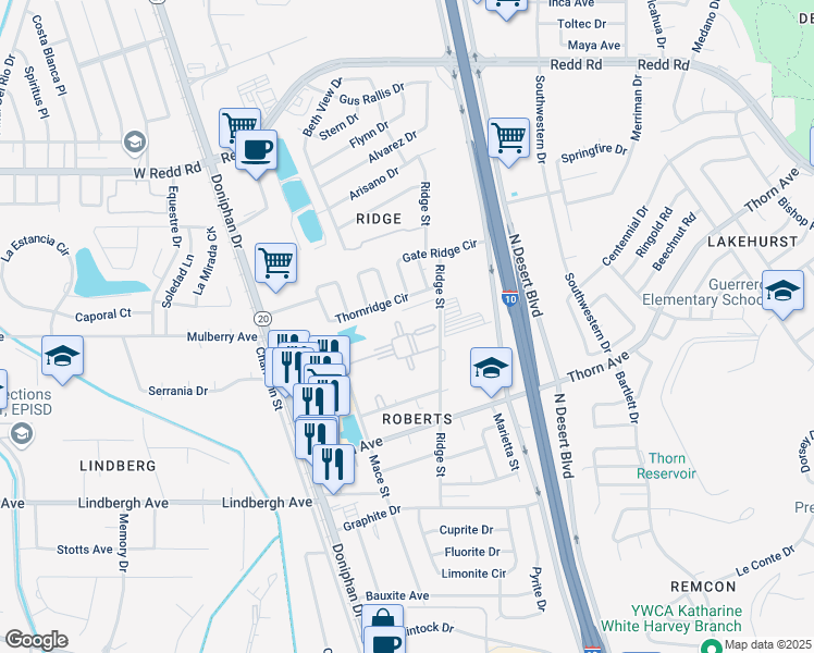 map of restaurants, bars, coffee shops, grocery stores, and more near 109 Hilary Circle in El Paso
