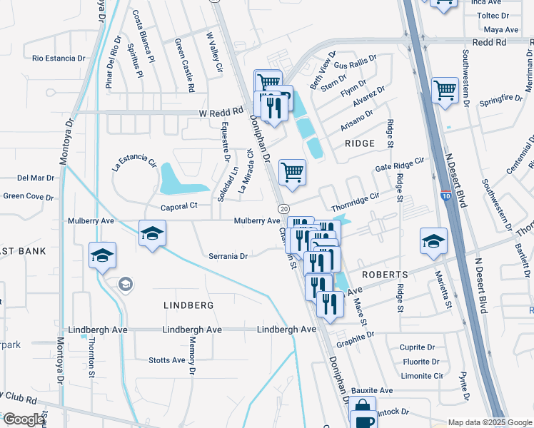 map of restaurants, bars, coffee shops, grocery stores, and more near 5371 Charl Ann Street in El Paso