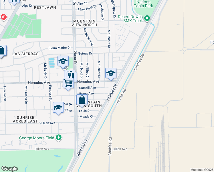 map of restaurants, bars, coffee shops, grocery stores, and more near 5149 Hercules Avenue in El Paso