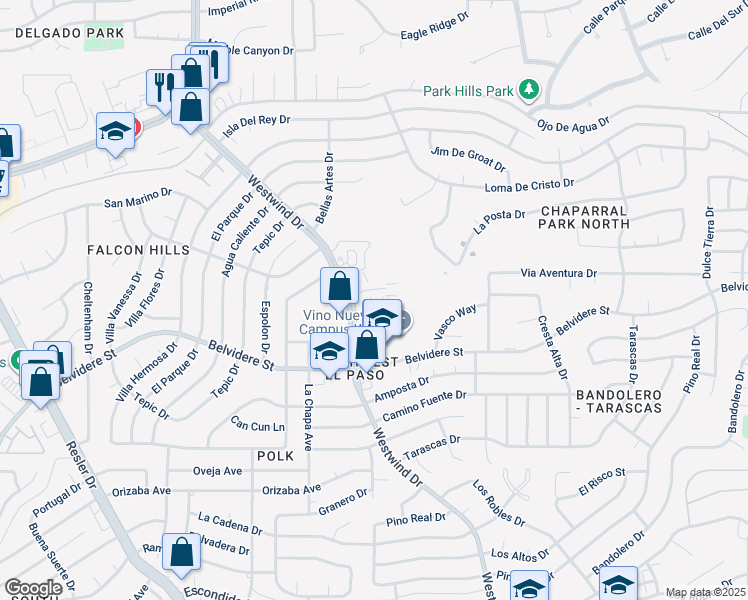map of restaurants, bars, coffee shops, grocery stores, and more near 6696 Boulder Canyon Lane in El Paso
