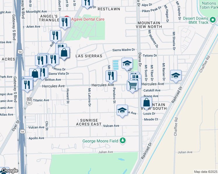 map of restaurants, bars, coffee shops, grocery stores, and more near 4866 Hercules Avenue in El Paso