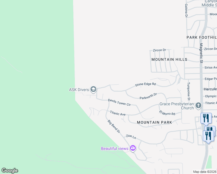 map of restaurants, bars, coffee shops, grocery stores, and more near 2825 Rocky Ridge Drive in El Paso