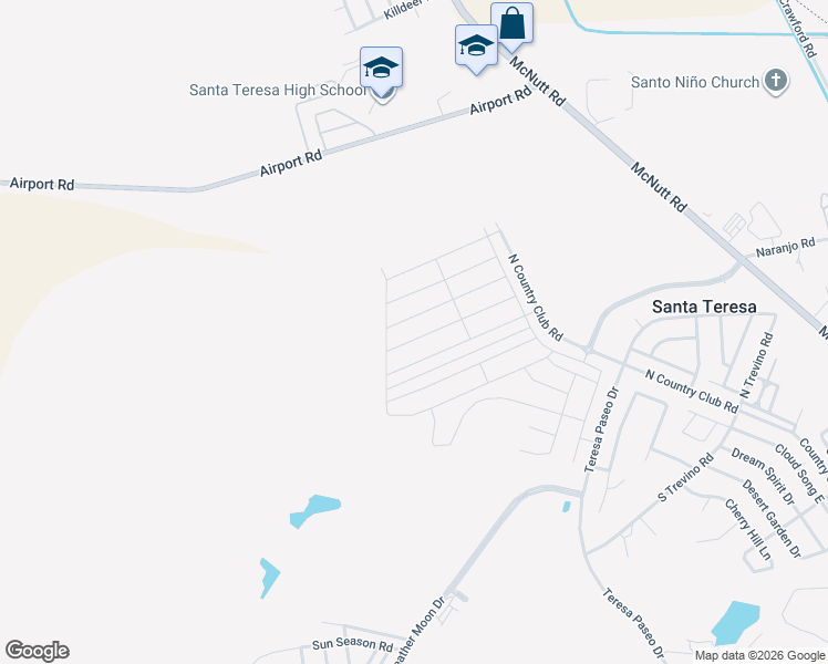 map of restaurants, bars, coffee shops, grocery stores, and more near Country Club Road in Santa Teresa