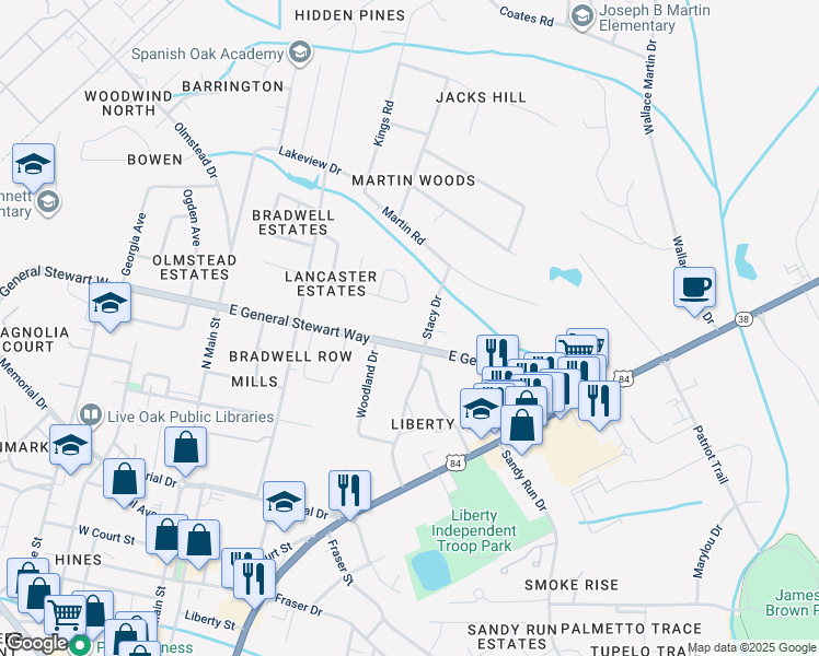 map of restaurants, bars, coffee shops, grocery stores, and more near 422 Floyd Circle in Hinesville