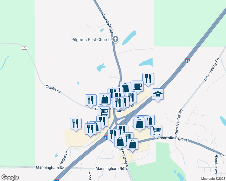 map of restaurants, bars, coffee shops, grocery stores, and more near 1035 Fort Dale Road in Greenville