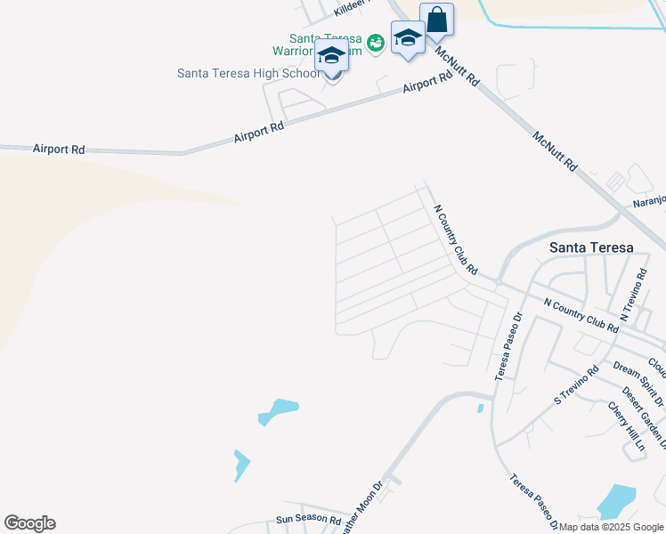 map of restaurants, bars, coffee shops, grocery stores, and more near Country Club Road in Santa Teresa