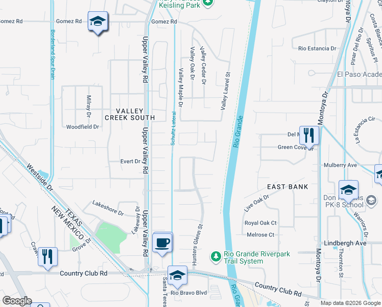 map of restaurants, bars, coffee shops, grocery stores, and more near 414 Country Oaks Drive in El Paso