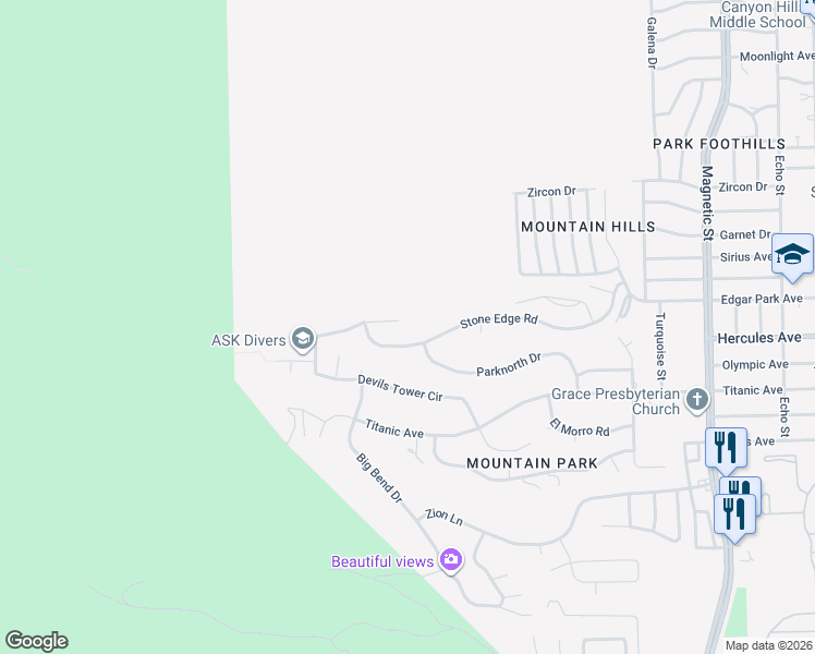map of restaurants, bars, coffee shops, grocery stores, and more near 3005 Stone Edge Road in El Paso
