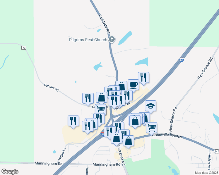 map of restaurants, bars, coffee shops, grocery stores, and more near 1035 Fort Dale Road in Greenville