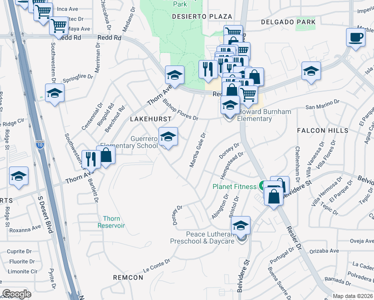 map of restaurants, bars, coffee shops, grocery stores, and more near 636 Arredondo Drive in El Paso