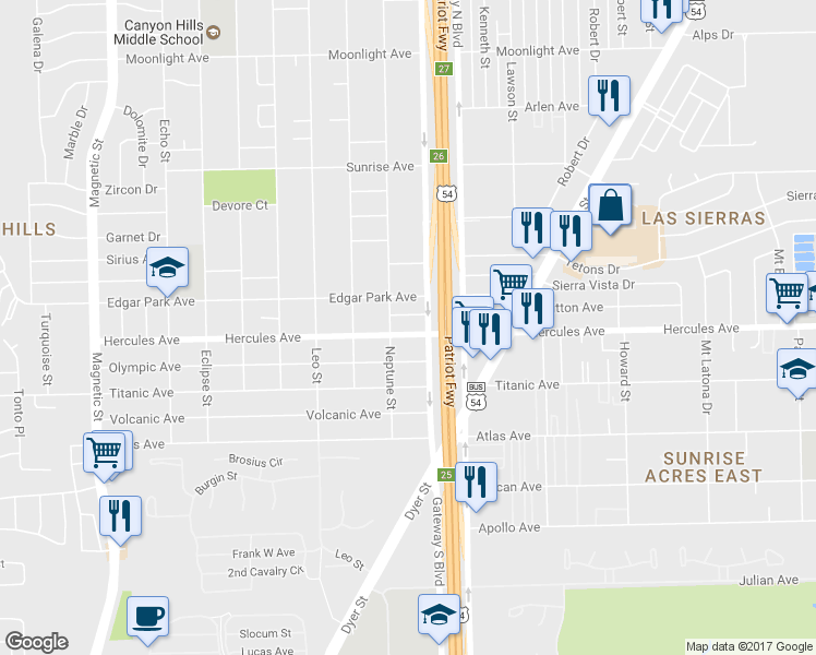 map of restaurants, bars, coffee shops, grocery stores, and more near 4216 Dawkins Court in El Paso