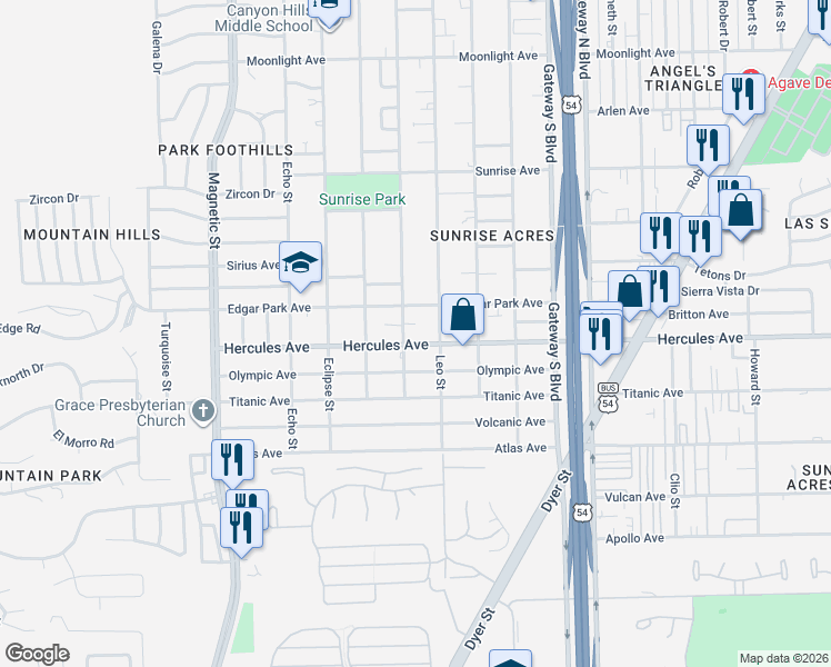 map of restaurants, bars, coffee shops, grocery stores, and more near 3901 Hercules Avenue in El Paso