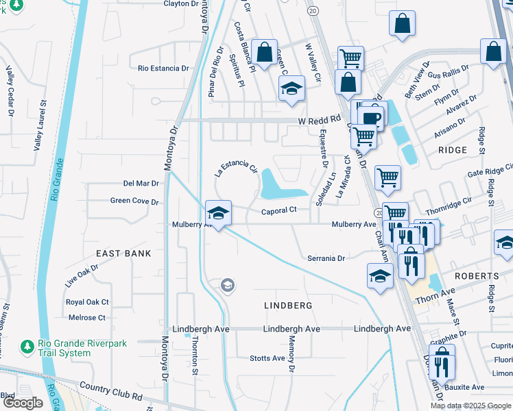 map of restaurants, bars, coffee shops, grocery stores, and more near 327 Caporal Court in El Paso