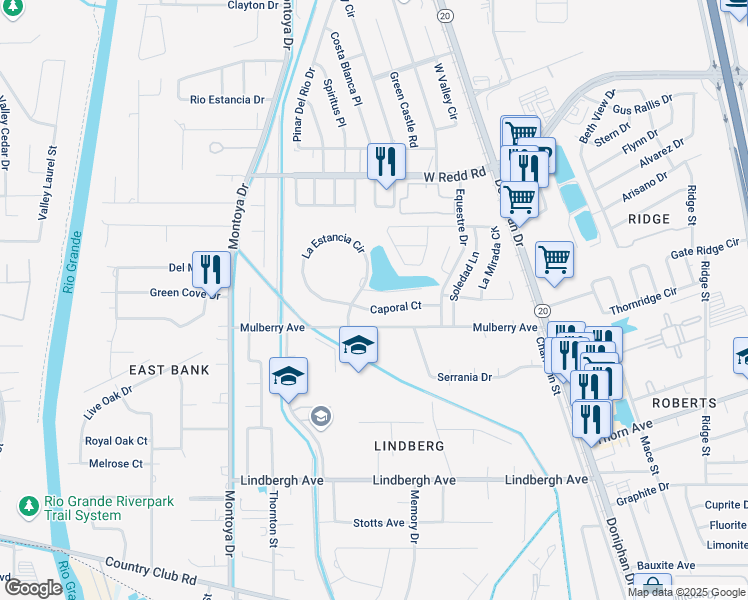 map of restaurants, bars, coffee shops, grocery stores, and more near 327 Caporal Court in El Paso