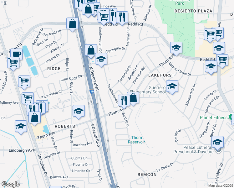 map of restaurants, bars, coffee shops, grocery stores, and more near 8692 Pilgrimage Circle in El Paso