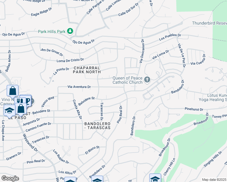 map of restaurants, bars, coffee shops, grocery stores, and more near 6200 Via Aventura Drive in El Paso