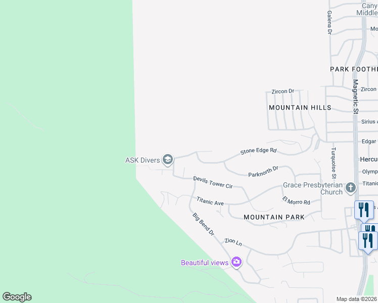 map of restaurants, bars, coffee shops, grocery stores, and more near 2825 Rocky Ridge Drive in El Paso