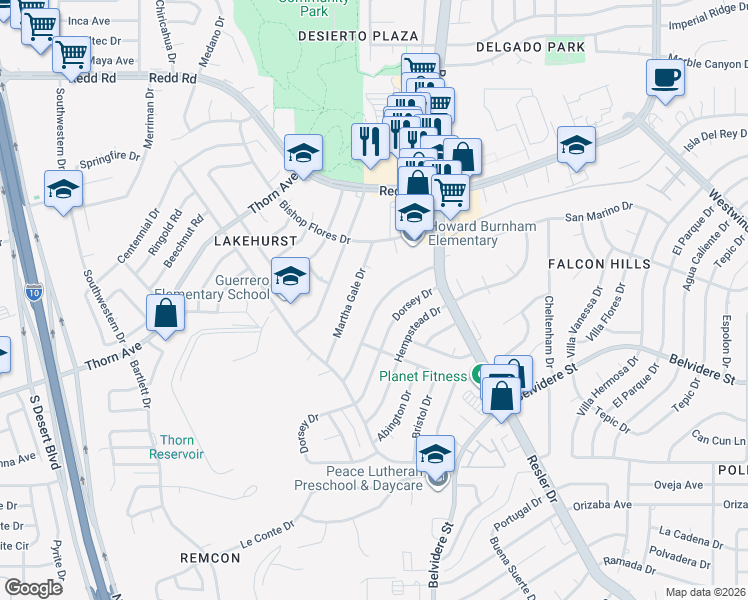 map of restaurants, bars, coffee shops, grocery stores, and more near 748 Colchester Drive in El Paso