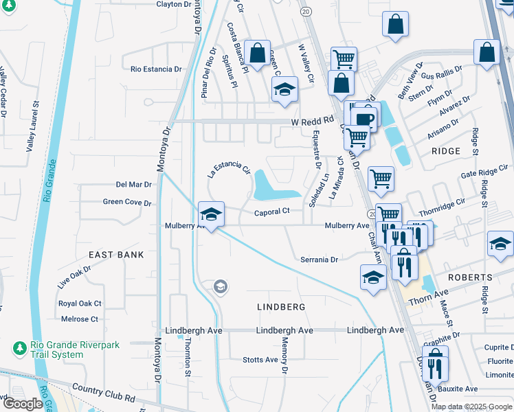 map of restaurants, bars, coffee shops, grocery stores, and more near 327 Caporal Court in El Paso