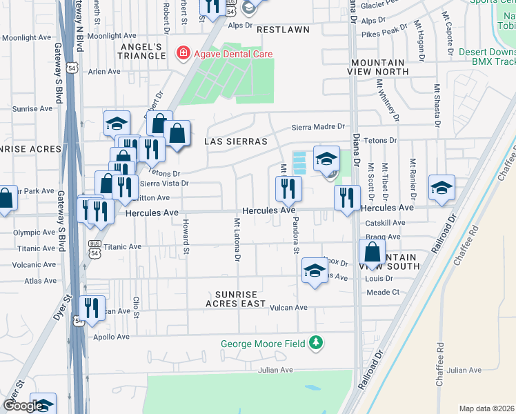 map of restaurants, bars, coffee shops, grocery stores, and more near 4805 Hercules Avenue in El Paso