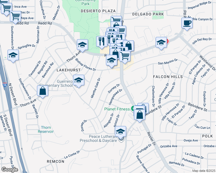 map of restaurants, bars, coffee shops, grocery stores, and more near 748 Colchester Drive in El Paso