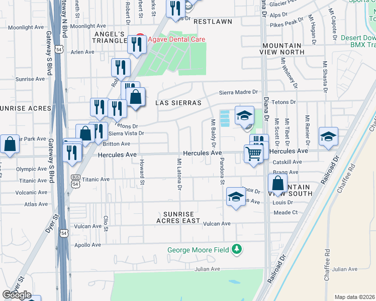 map of restaurants, bars, coffee shops, grocery stores, and more near 4805 Hercules Avenue in El Paso