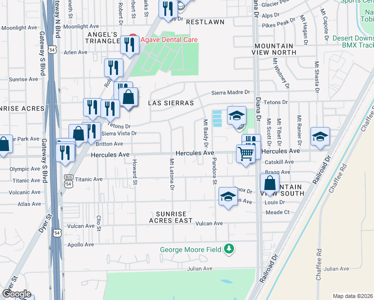 map of restaurants, bars, coffee shops, grocery stores, and more near 4805 Hercules Avenue in El Paso