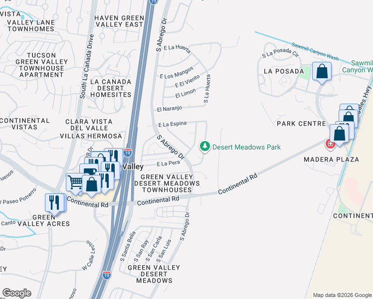 map of restaurants, bars, coffee shops, grocery stores, and more near 998 South La Bellota in Green Valley