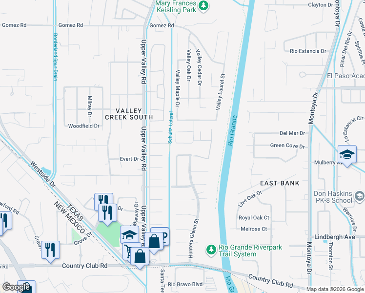 map of restaurants, bars, coffee shops, grocery stores, and more near 414 Country Oaks Dr in El Paso