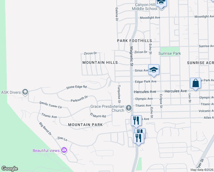 map of restaurants, bars, coffee shops, grocery stores, and more near 3238 Stone Edge Road in El Paso