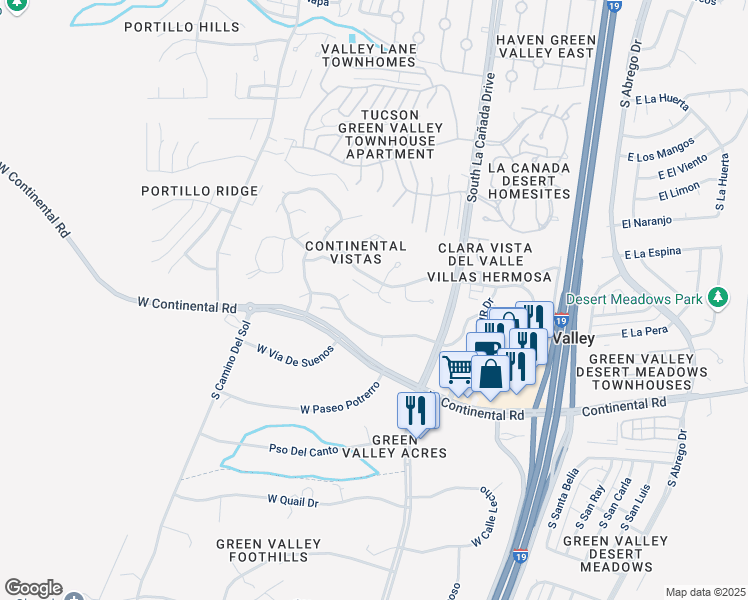 map of restaurants, bars, coffee shops, grocery stores, and more near 665 West Redondo Place in Green Valley