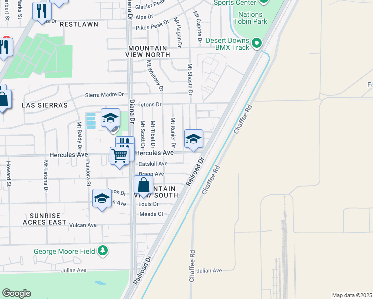 map of restaurants, bars, coffee shops, grocery stores, and more near 5149 Hercules Avenue in El Paso