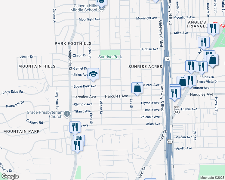 map of restaurants, bars, coffee shops, grocery stores, and more near 8309 Comet Street in El Paso