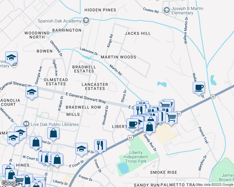 map of restaurants, bars, coffee shops, grocery stores, and more near 422 Floyd Circle in Hinesville