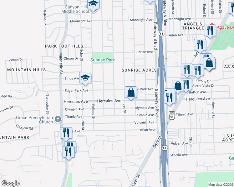 map of restaurants, bars, coffee shops, grocery stores, and more near 3900 Edgar Park Avenue in El Paso