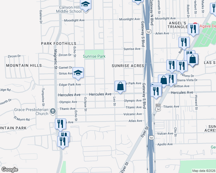 map of restaurants, bars, coffee shops, grocery stores, and more near 8319 Leo Street in El Paso