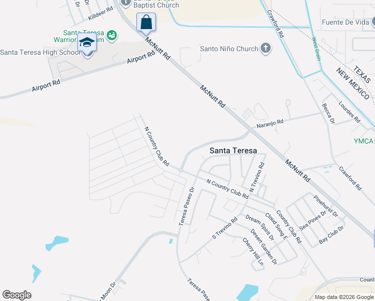 map of restaurants, bars, coffee shops, grocery stores, and more near 109 Apache Gold Court in Santa Teresa