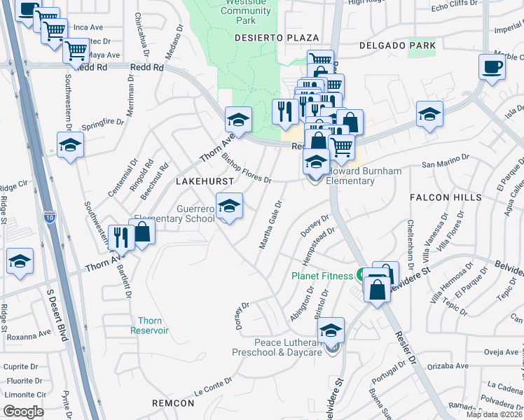 map of restaurants, bars, coffee shops, grocery stores, and more near 636 Arredondo Drive in El Paso