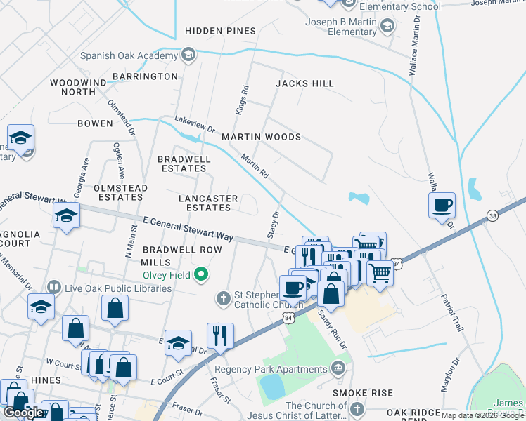 map of restaurants, bars, coffee shops, grocery stores, and more near 422 Floyd Circle in Hinesville