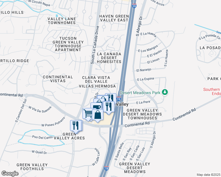 map of restaurants, bars, coffee shops, grocery stores, and more near 169 West Calle Del Ano in Green Valley
